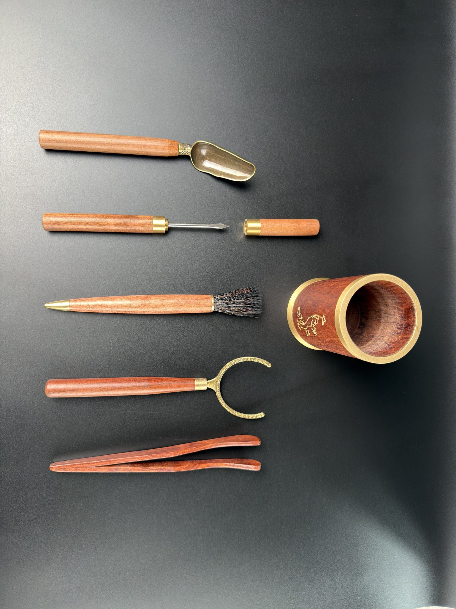 Doseur, aiguille à thé avec capuchon, pinceau à poils et pince à tasses en bois, ustensiles de thé Daothé