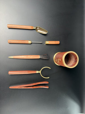 Doseur, aiguille à thé avec capuchon, pinceau à poils et pince à tasses en bois, ustensiles de thé Daothé