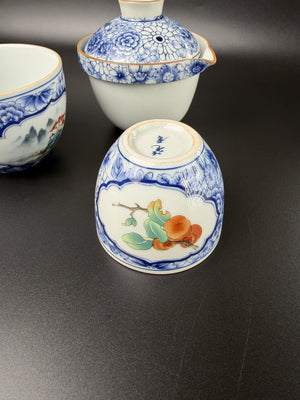 Grande tasse à médaillon de paysage de montagnes peint à la main, tenue en main, théière de voyage Daothé